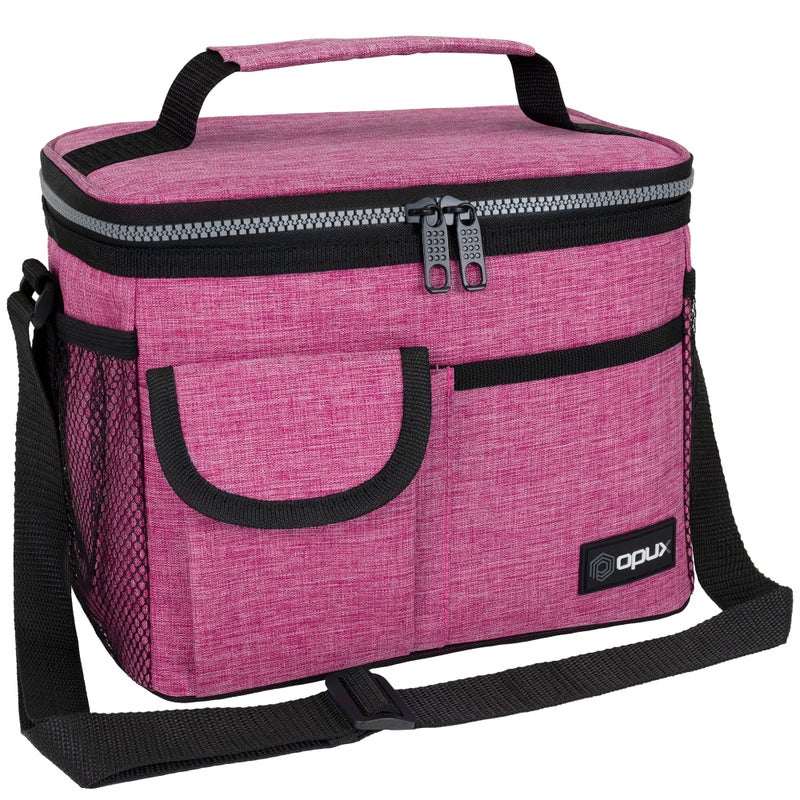 opux Insulated Lunch Bag for Men Women, Leakproof Heather Pink Lunch Box for Work, Portable Soft Lunch Cooler Bag with Shoulder Strap, Adult Lunchbox Lunch Pail for Kid Boy Girl School, 14 Can/8L - Image 1